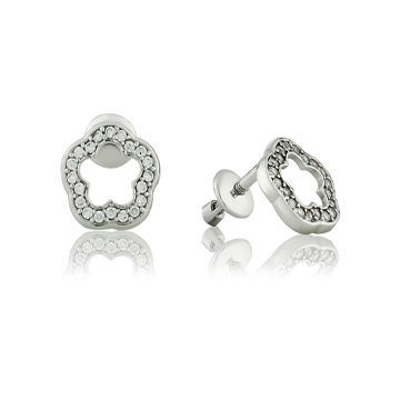 Silver Poussette Flower Earrings with Fianites