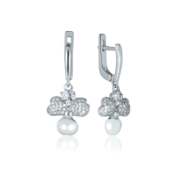 Sterling Silver Flower Earrings with Fianites