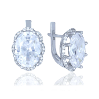 Silver Earrings with a Large Fianite