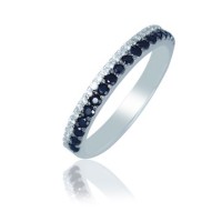 Silver Ring with Black and Transparent Fianites